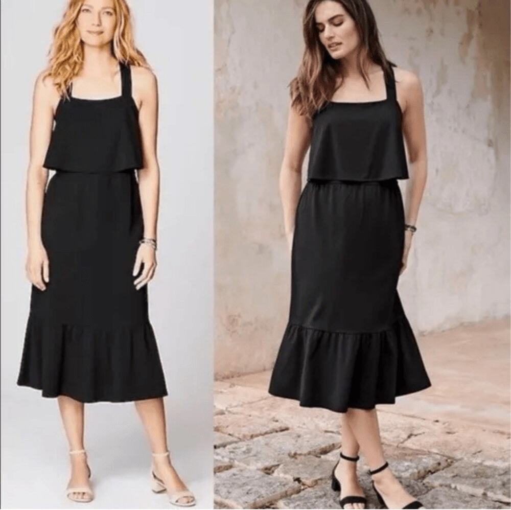 J. Jill Tiered Ruffle Midi Dress Women’s Medium Petite Stretch Black
